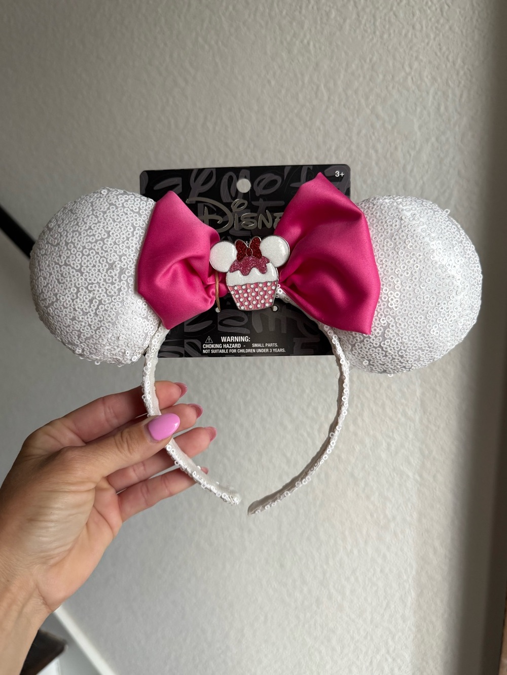 Disney Minnie Mouse Cupcake White Sequined Headband NWT Sz: 3Y+